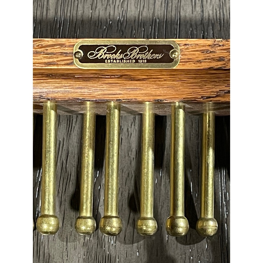 Vintage Brooks Brothers Mens Tie Rack Oak Wood Brass 36 Peg Wall Mount USA Made